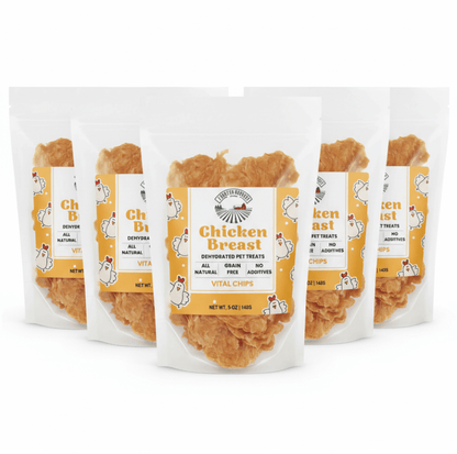 Packaging of Chicken Breast dehydrated pet treats with visible branding on a white background