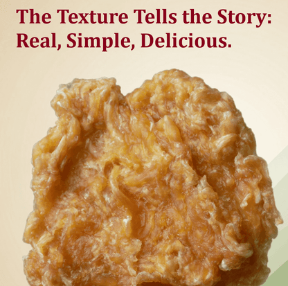 Dehydrated chicken breast Vital Chip with text 'The Texture Tells the Story: Real, Simple, Delicious.'